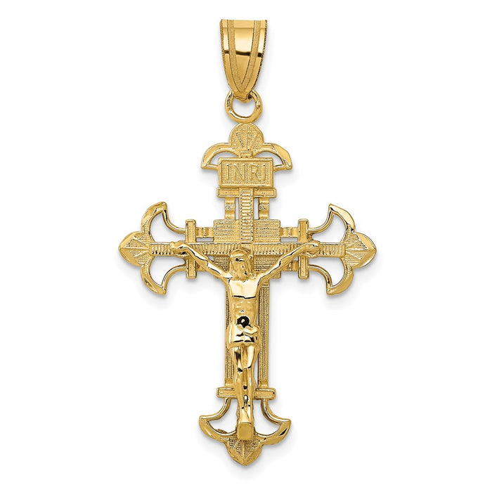 Million Charms 14K Yellow Gold Themed Inri Fleur De Lis Relgious Crucifix Pendant