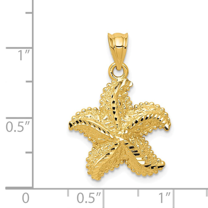 Million Charms 14K Yellow Gold Themed Polished Open-Backed Nautical Starfish Pendant