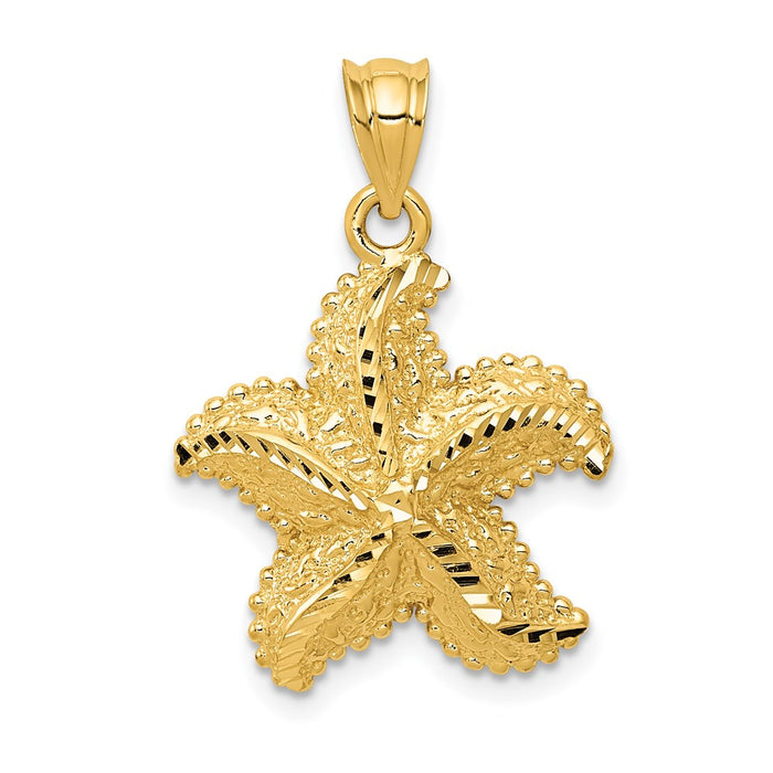 Million Charms 14K Yellow Gold Themed Polished Open-Backed Nautical Starfish Pendant