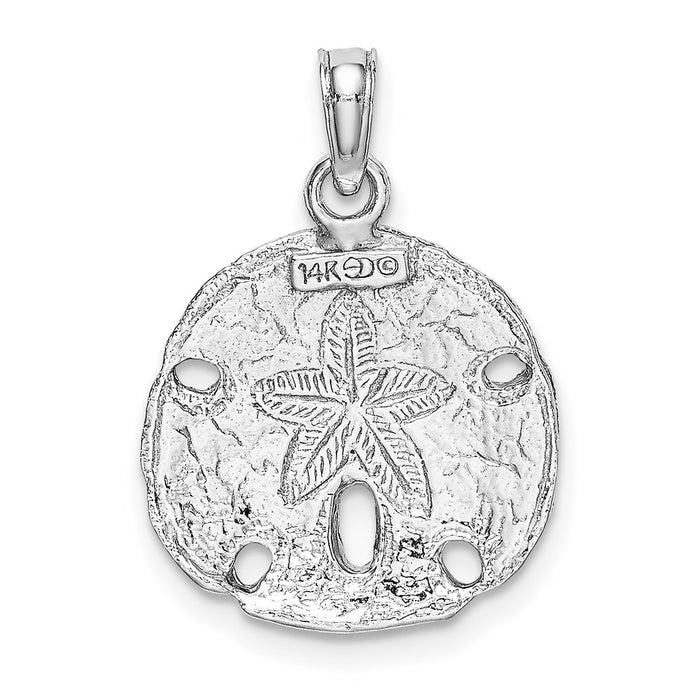 Million Charms 14K White Gold Themed Polished Sand Dollar Pendant