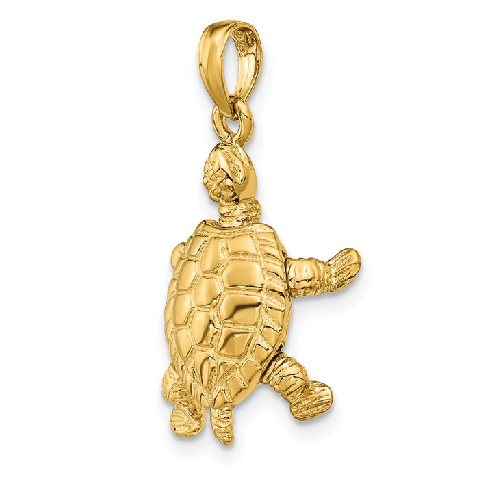 Million Charms 14K Yellow Gold Themed Solid Polished 3-Dimensional Moveable Turtle Pendant