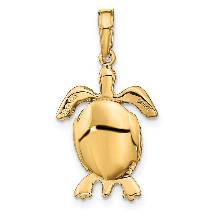 Million Charms 14K Yellow Gold Themed Solid Polished 3-Dimensional Moveable Turtle Pendant