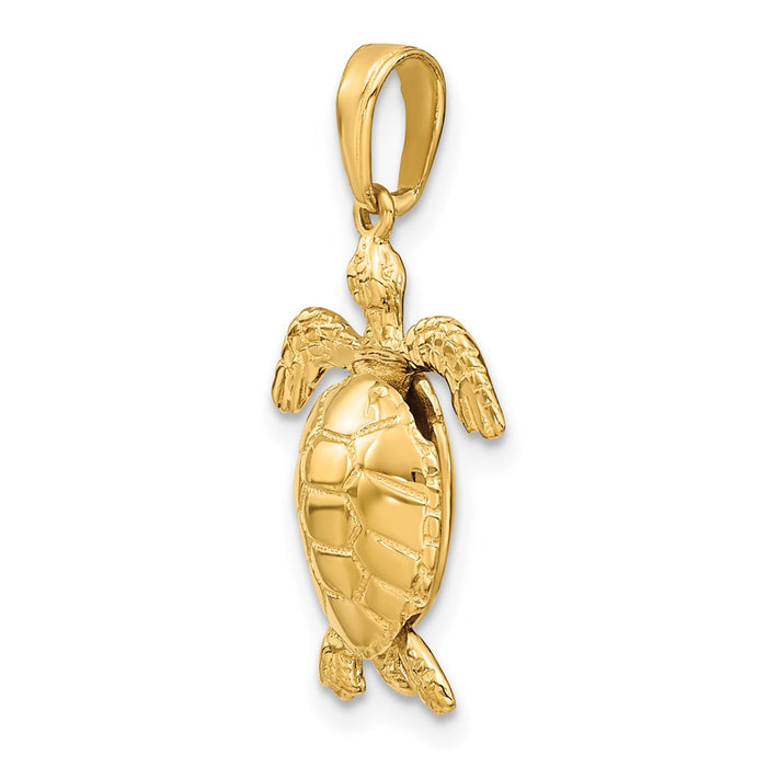 Million Charms 14K Yellow Gold Themed Solid Polished 3-Dimensional Moveable Turtle Pendant