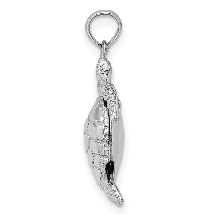 Million Charms 14K White Gold Themed 3-D Moveable Sea Turtle Charm