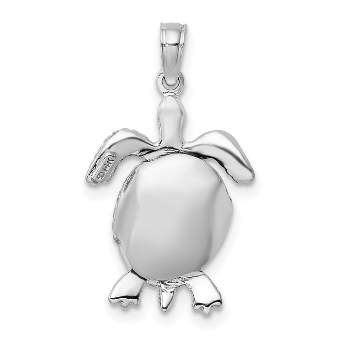 Million Charms 14K White Gold Themed 3-D Moveable Sea Turtle Charm