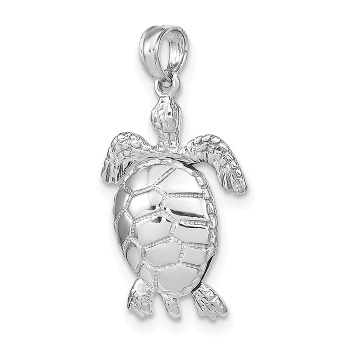 Million Charms 14K White Gold Themed 3-D Moveable Sea Turtle Charm