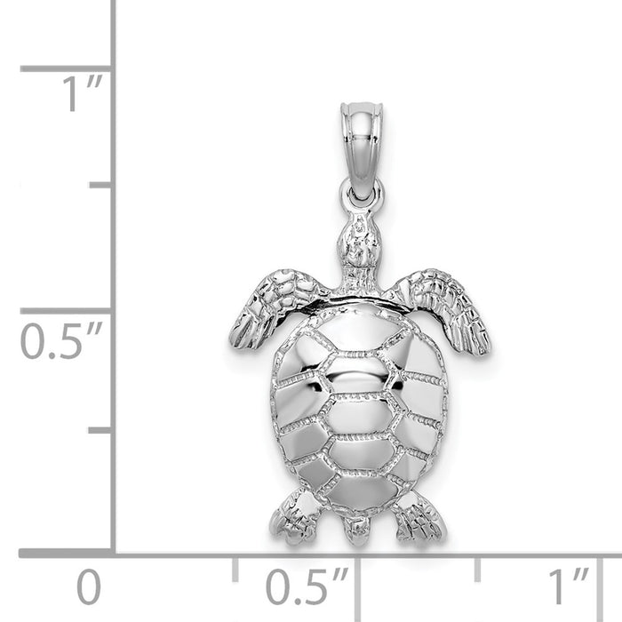 Million Charms 14K White Gold Themed 3-D Moveable Sea Turtle Charm