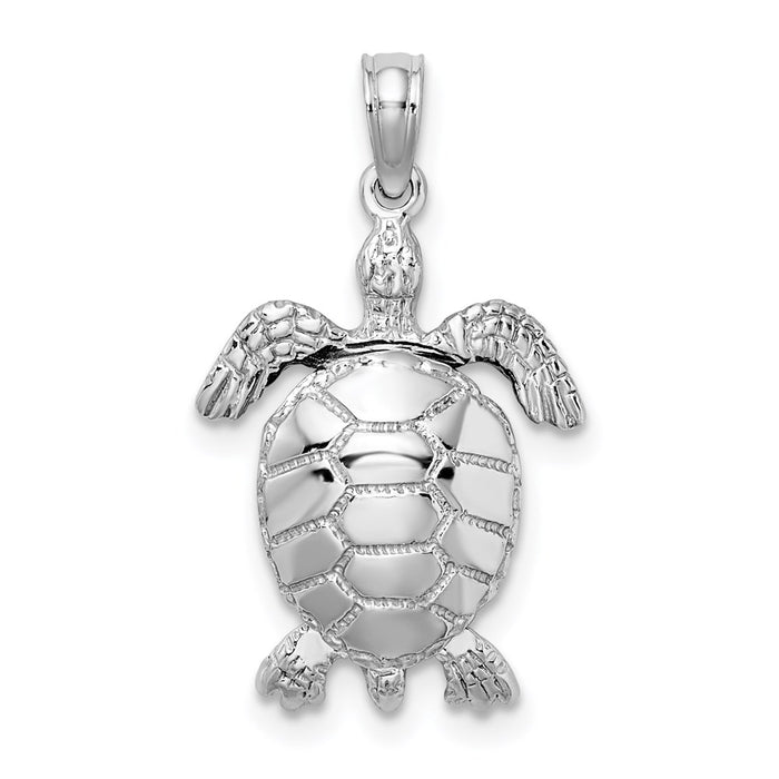 Million Charms 14K White Gold Themed 3-D Moveable Sea Turtle Charm