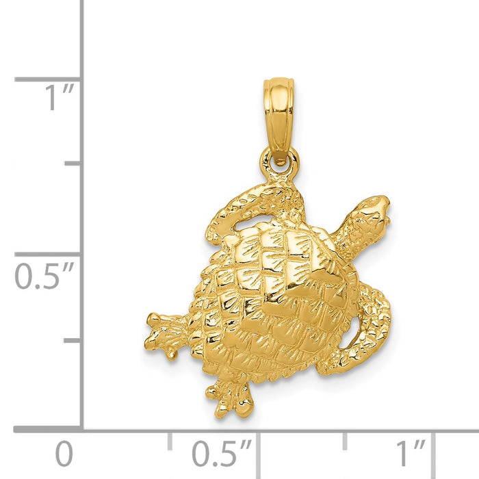 Million Charms 14K Yellow Gold Themed Solid Polished Open-Backed Turtle Pendant