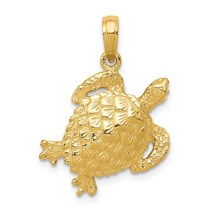 Million Charms 14K Yellow Gold Themed Solid Polished Open-Backed Turtle Pendant