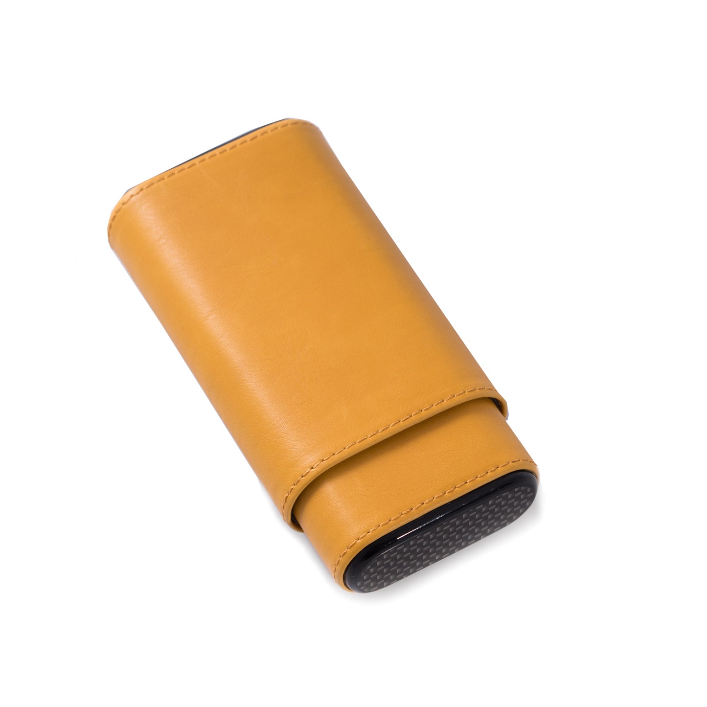 Occasion Gallery Yellow/Grey Color "Carbon Fiber" & Yellow Leather with Cedar Lined Telescoping Three Cigar Holder. 5.75 L x 3 W x 1.25 H in.