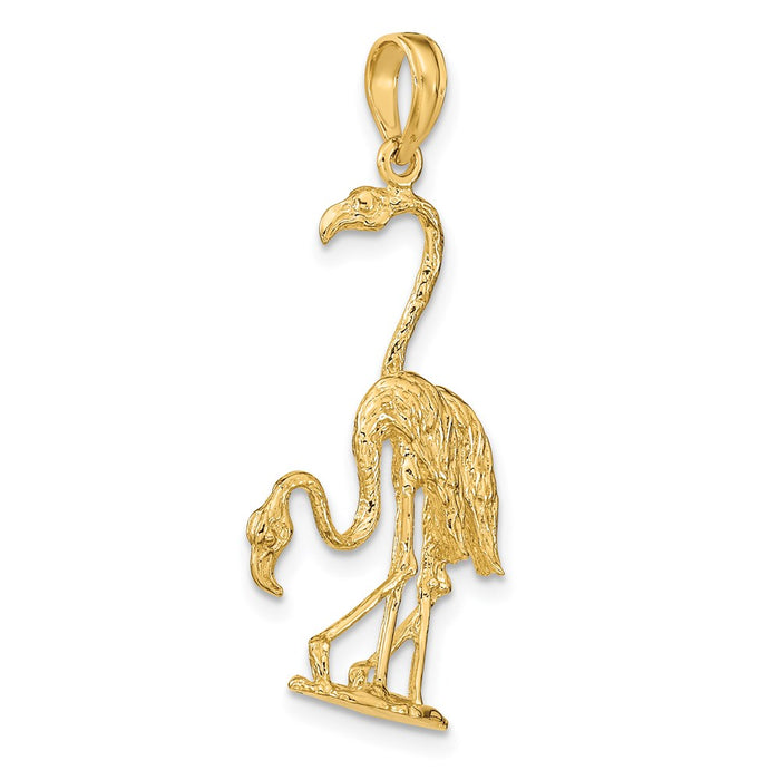 Million Charms 14K Yellow Gold Themed Solid Polished 3-Dimensional Double Flamingo Charm