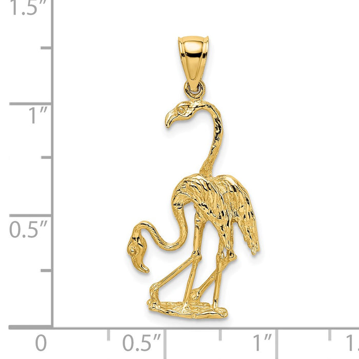 Million Charms 14K Yellow Gold Themed Solid Polished 3-Dimensional Double Flamingo Charm