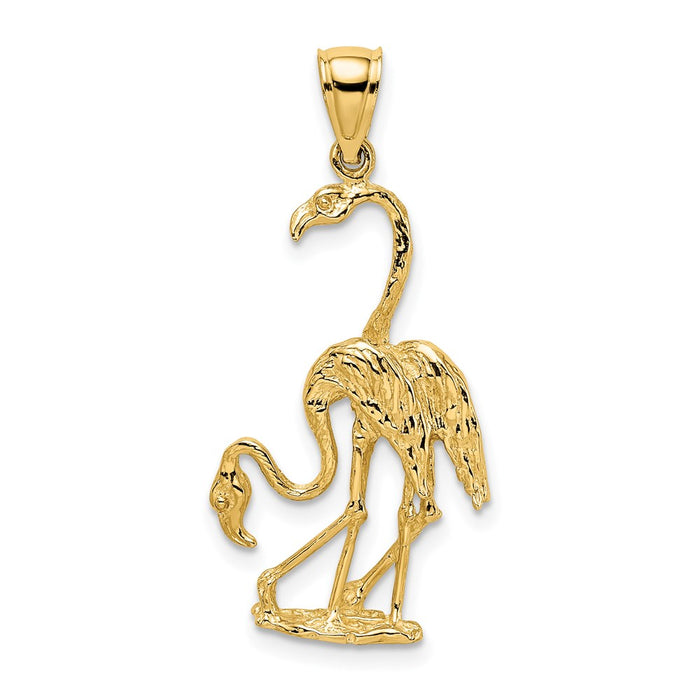 Million Charms 14K Yellow Gold Themed Solid Polished 3-Dimensional Double Flamingo Charm