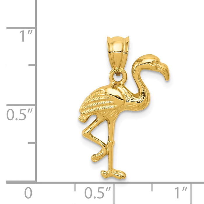 Million Charms 14K Yellow Gold Themed Solid Polished Open-Backed Flamingo Pendant