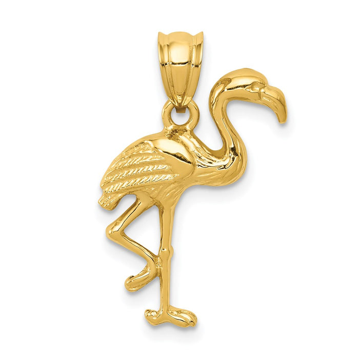 Million Charms 14K Yellow Gold Themed Solid Polished Open-Backed Flamingo Pendant