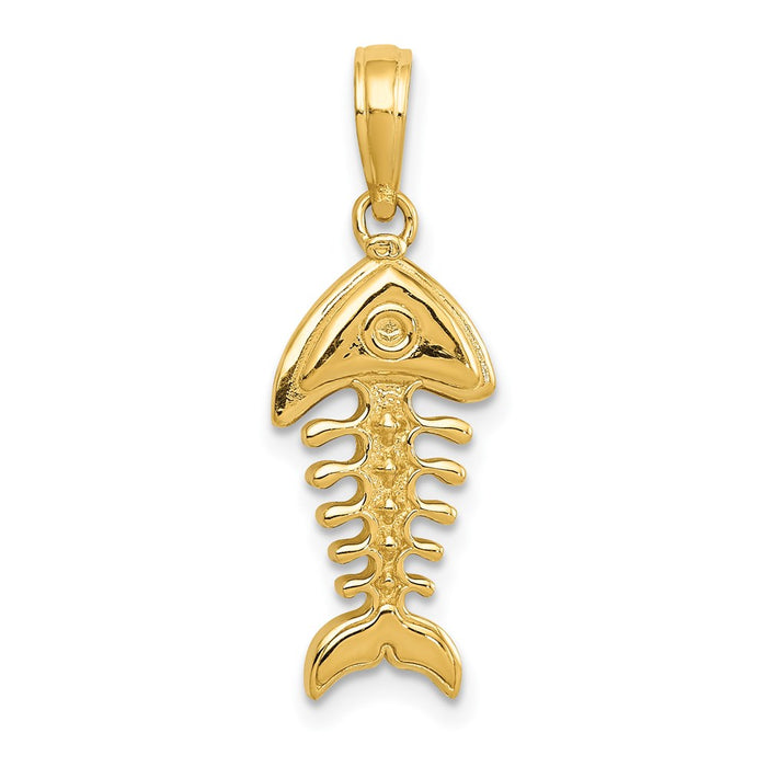 Million Charms 14K Yellow Gold Themed Polished 3-Dimensional Fish Bone Pendant