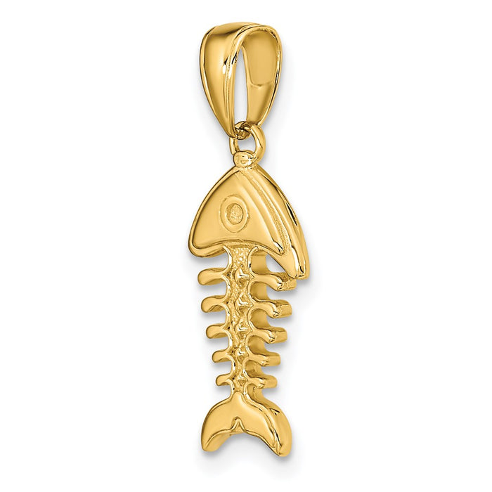 Million Charms 14K Yellow Gold Themed Polished 3-Dimensional Fish Bone Pendant