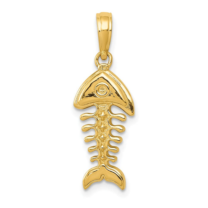 Million Charms 14K Yellow Gold Themed Polished 3-Dimensional Fish Bone Pendant