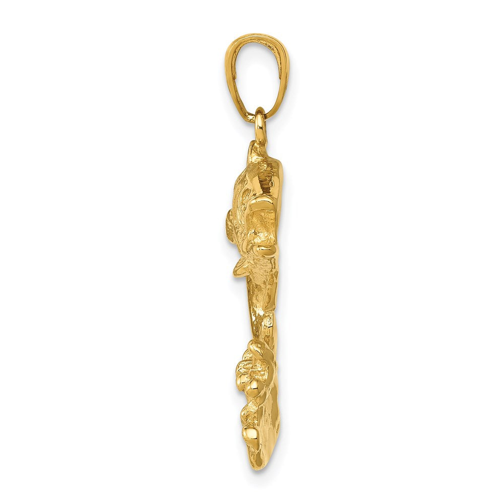 Million Charms 14K Yellow Gold Themed Polished Open-Backed Bass Fish Pendant