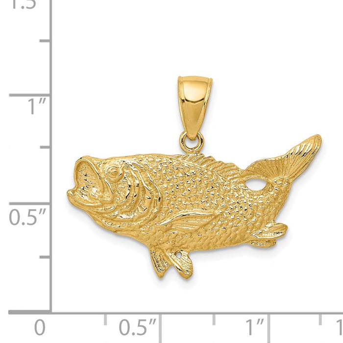 Million Charms 14K Yellow Gold Themed Polished Open-Backed Bass Fish Pendant