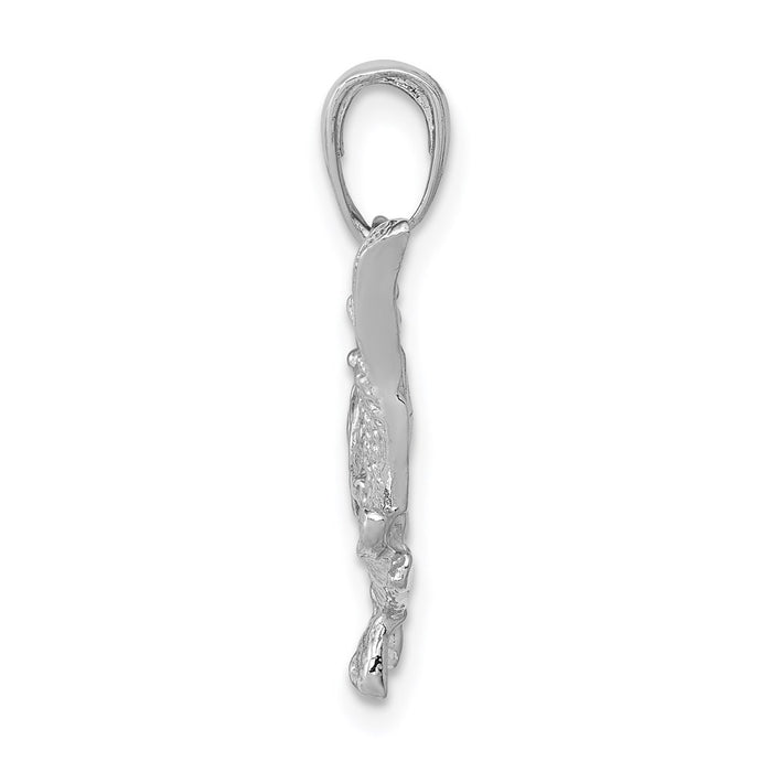 Million Charms 14K White Gold Themed Polished Open-Backed Bass Fish Pendant