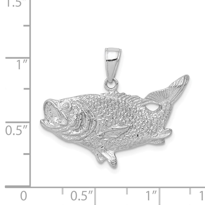 Million Charms 14K White Gold Themed Polished Open-Backed Bass Fish Pendant