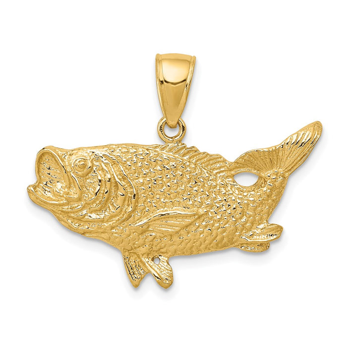 Million Charms 14K Yellow Gold Themed Polished Open-Backed Bass Fish Pendant