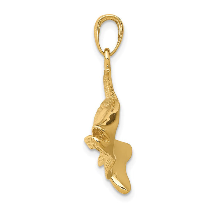 Million Charms 14K Yellow Gold Themed Polished Open-Backed Redfish Pendant