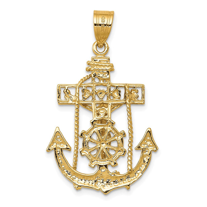 Million Charms 14K Yellow Gold Themed Mariners Relgious Cross Pendant