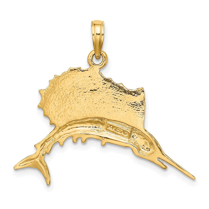 Million Charms 14K Yellow Gold Themed Polished Sailfish Pendant