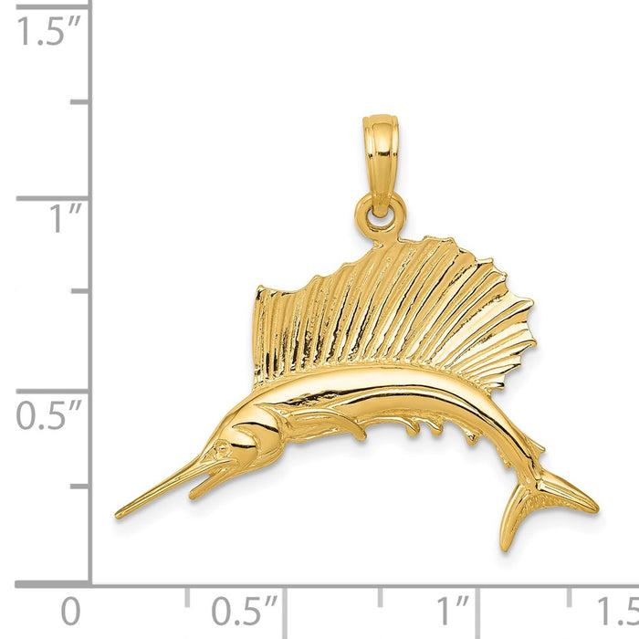 Million Charms 14K Yellow Gold Themed Polished Sailfish Pendant