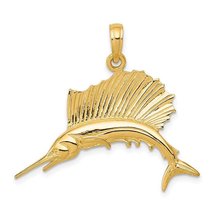 Million Charms 14K Yellow Gold Themed Polished Sailfish Pendant