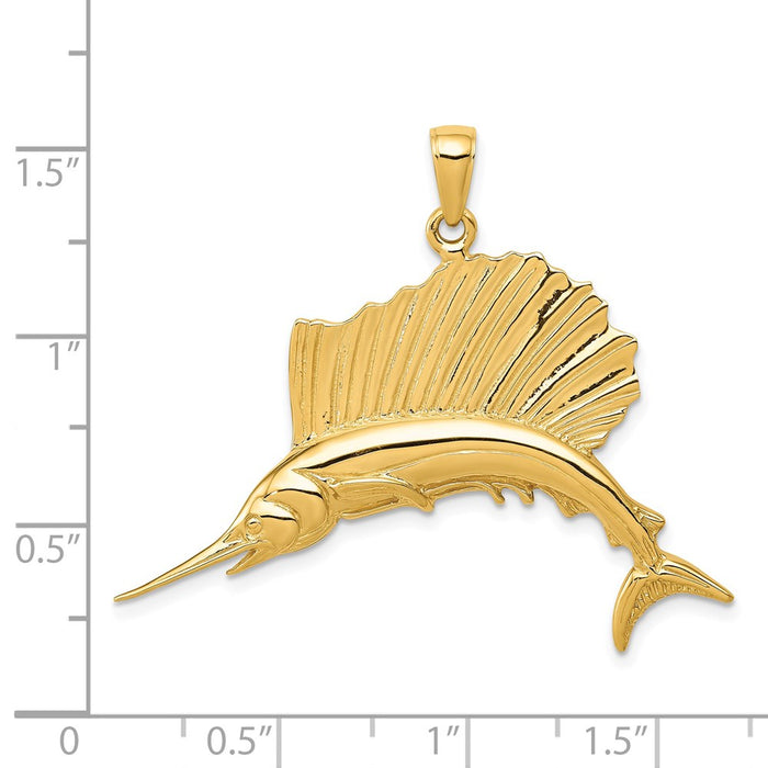 Million Charms 14K Yellow Gold Themed Polished Sailfish Pendant