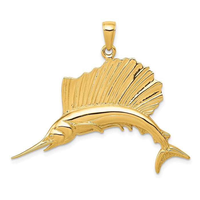 Million Charms 14K Yellow Gold Themed Polished Sailfish Pendant