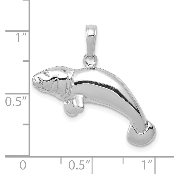 Million Charms 14K White Gold Themed Solid Polished Manatee Pendant