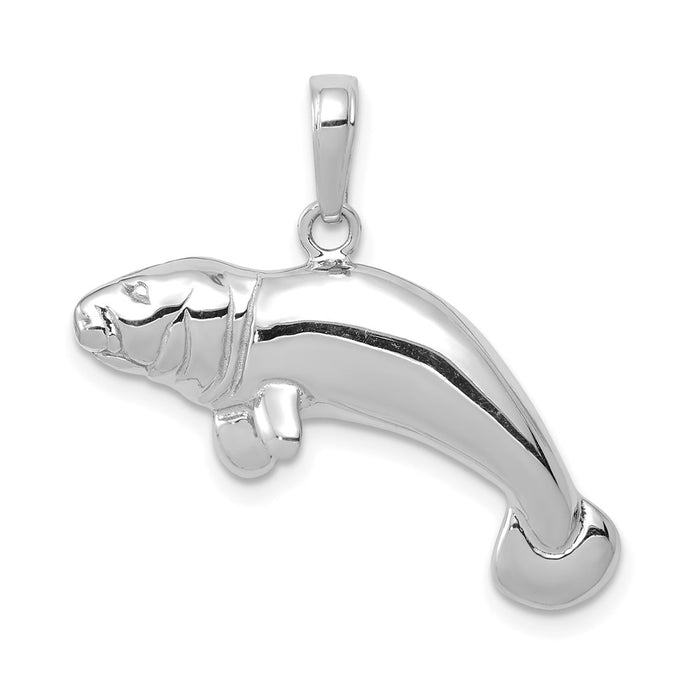 Million Charms 14K White Gold Themed Solid Polished Manatee Pendant