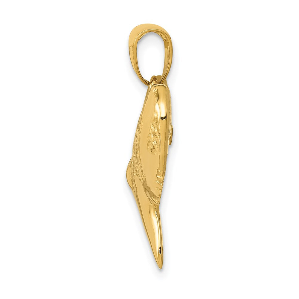 Million Charms 14K Yellow Gold Themed Solid Polished 3-Dimensional Shark Tooth Pendant
