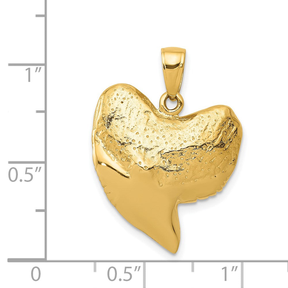 Million Charms 14K Yellow Gold Themed Solid Polished 3-Dimensional Shark Tooth Pendant