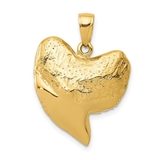 Million Charms 14K Yellow Gold Themed Solid Polished 3-Dimensional Shark Tooth Pendant