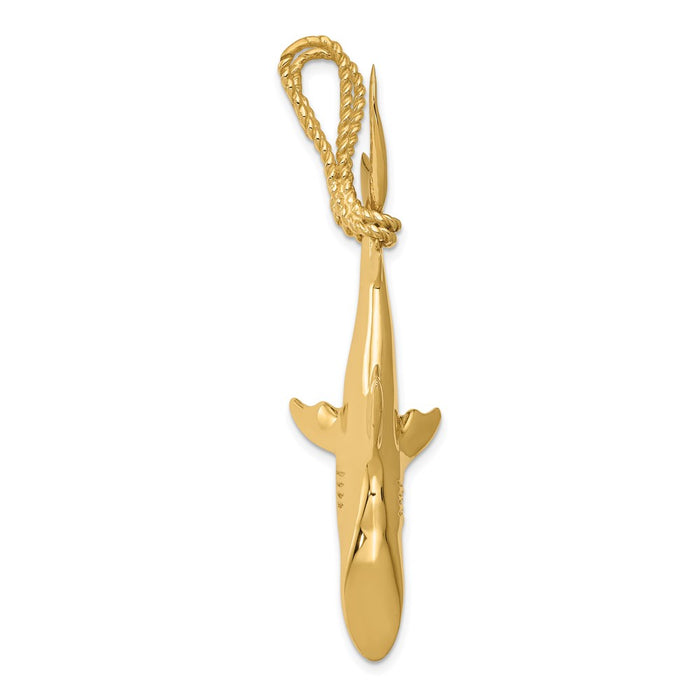 Million Charms 14K Yellow Gold Themed Hollow Polished 3-Dimensional Hanging Shark Pendant