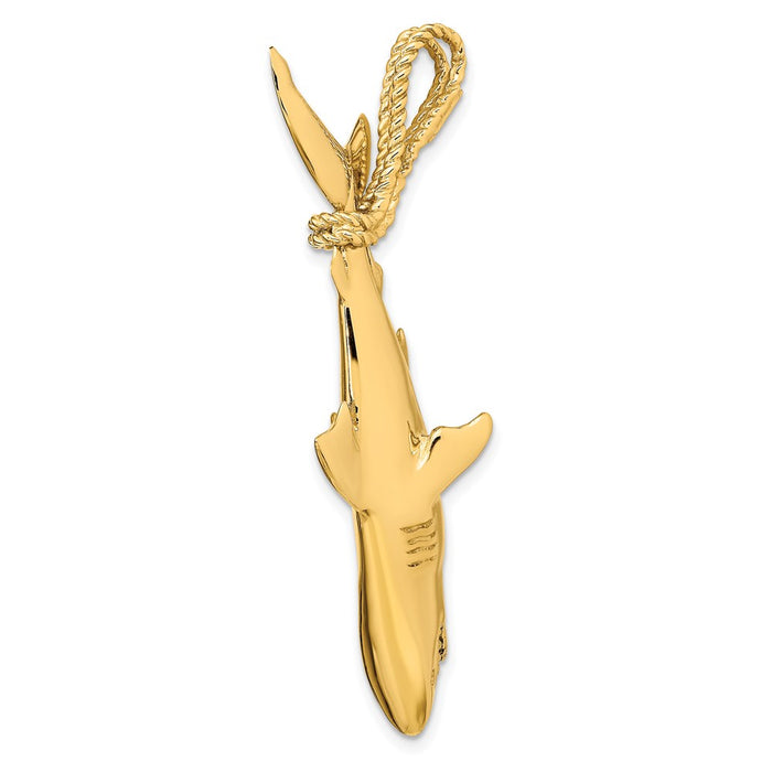 Million Charms 14K Yellow Gold Themed Hollow Polished 3-Dimensional Hanging Shark Pendant