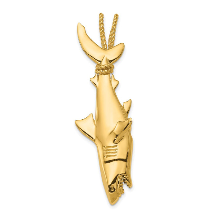 Million Charms 14K Yellow Gold Themed Hollow Polished 3-Dimensional Hanging Shark Pendant