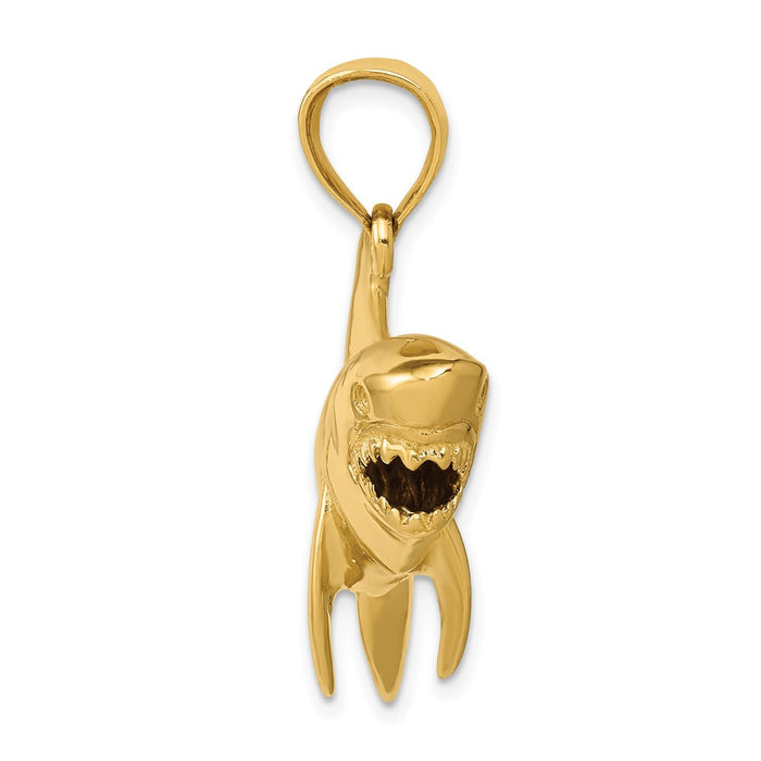 Million Charms 14K Yellow Gold Themed Polished 3-Dimensional Shark Pendant