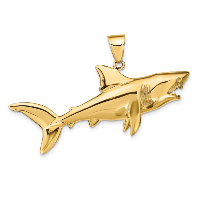 Million Charms 14K Yellow Gold Themed Polished 3-Dimensional Shark Pendant