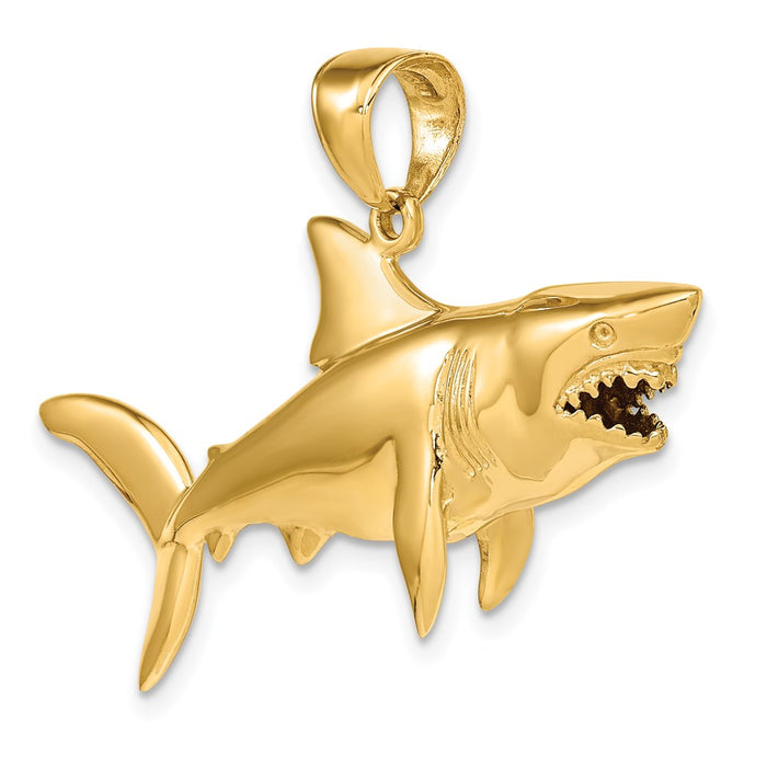 Million Charms 14K Yellow Gold Themed Polished 3-Dimensional Shark Pendant