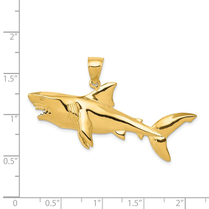 Million Charms 14K Yellow Gold Themed Polished 3-Dimensional Shark Pendant