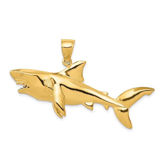 Million Charms 14K Yellow Gold Themed Polished 3-Dimensional Shark Pendant