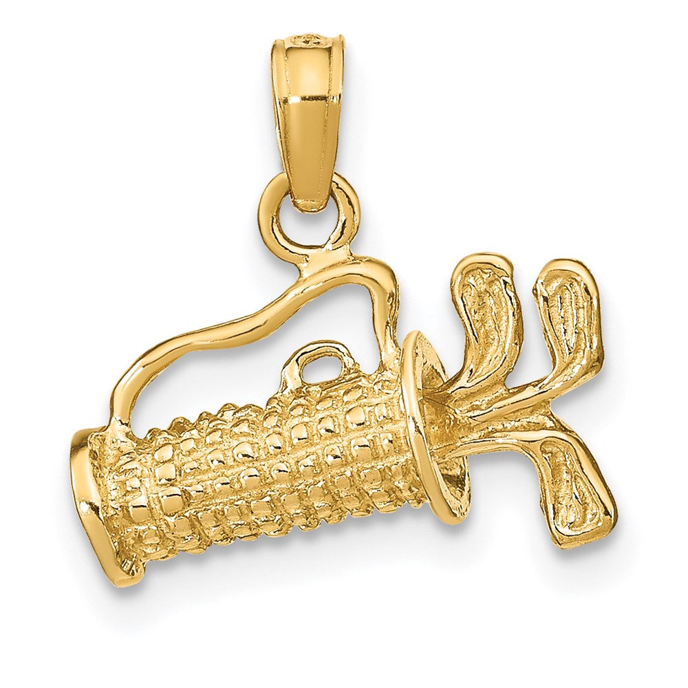 Million Charms 14K Yellow Gold Themed Solid Polished 3-Dimensional Sports Golf Bag With Clubs Charm