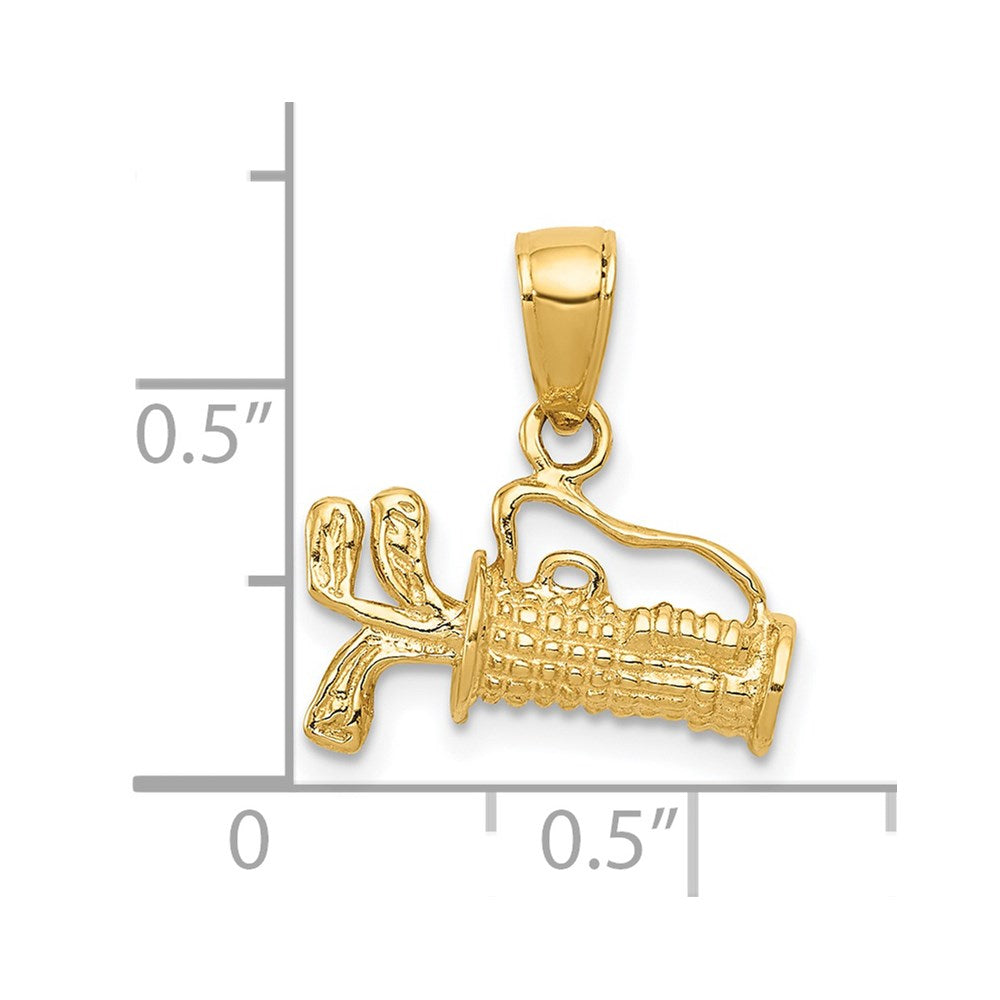 Million Charms 14K Yellow Gold Themed Solid Polished 3-Dimensional Sports Golf Bag With Clubs Charm